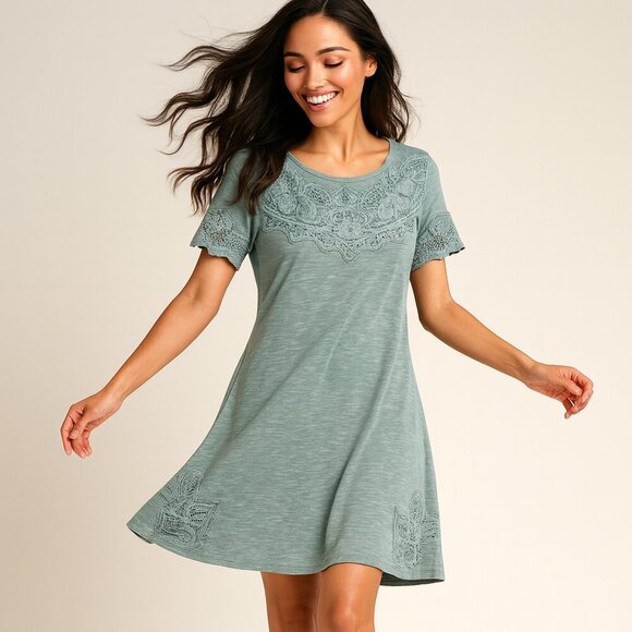 Soft Surroundings Dresses & Skirts - Soft Surroundings Womens Blue Lace Tunic Dress Medium NWT Boho Embroidered Flowy